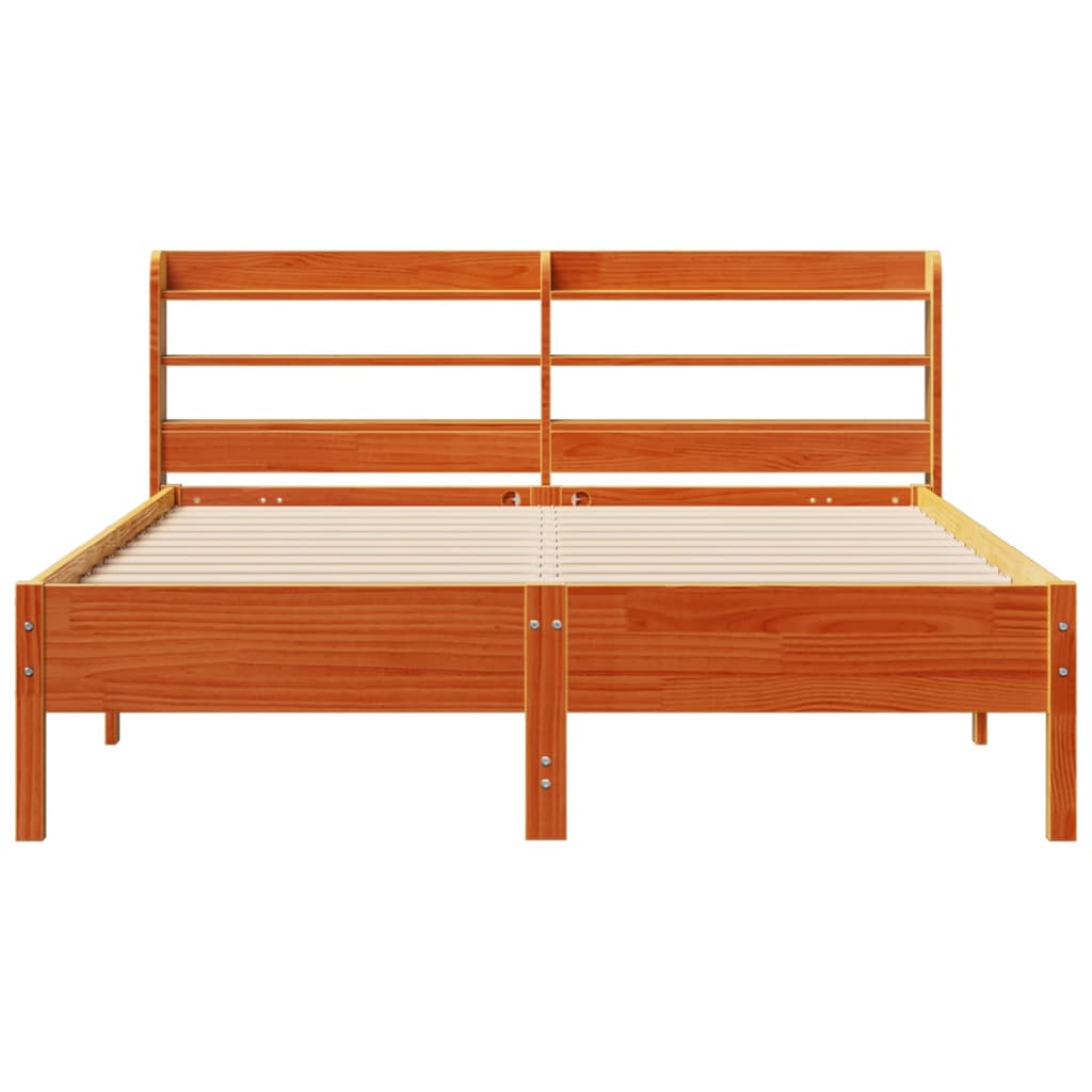 Bed Frame without Mattress Wax Brown 135x190 cm Double Solid Wood Pine